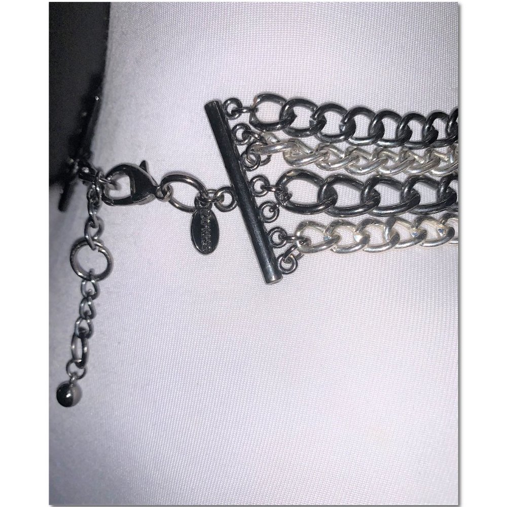 Express Silver Gunmetal Beaded Bib Statement Necklace EUC - Picture 2 of 4